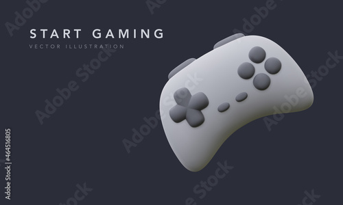 Realistic gamepad. Play console and PC games and stay at home concept, 3D video game controller. Vector illustration