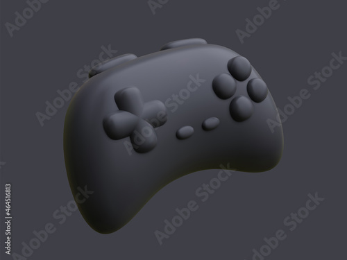 Black 3d realistic wireless gamepad isolated on dark background. Vector illustration