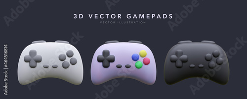 Set of 3d realistic gamepad isolated on dark background. Vector illustration photo