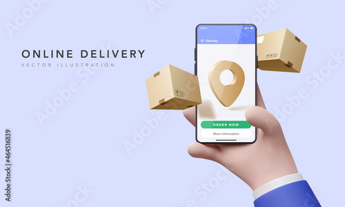 Online shopping and delivery by smartphone. Concept for fast delivery service. Vector illustration.