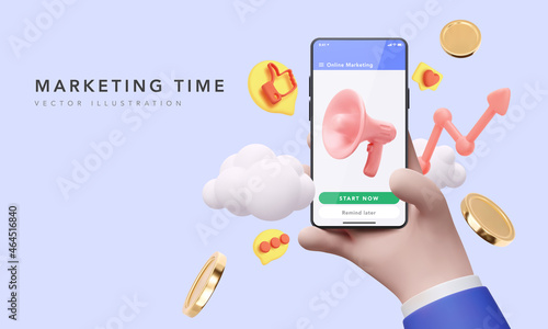 3d render for marketing and digital marketing concept. Shopping online on website or mobile application. Vector illustration