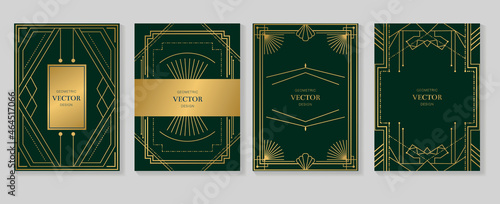 Gold and Luxury Invitation card design vector. Abstract geometry frame and Art deco pattern background. Use for wedding invitation, cover, VIP card, print, poster and wallpaper. Vector illustration.
