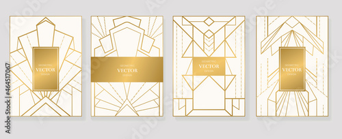 Gold and Luxury Invitation card design vector. Abstract geometry frame and Art deco pattern background. Use for wedding invitation, cover, VIP card, print, poster and wallpaper. Vector illustration. 