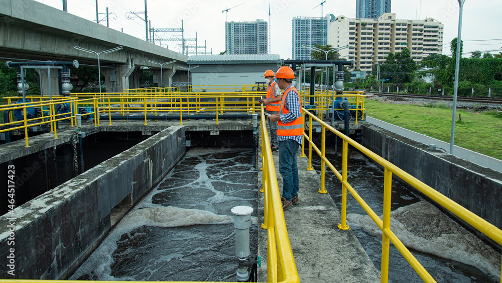 workers at work on waste water treatment Plant. workers at work on waste water treatment Plant.