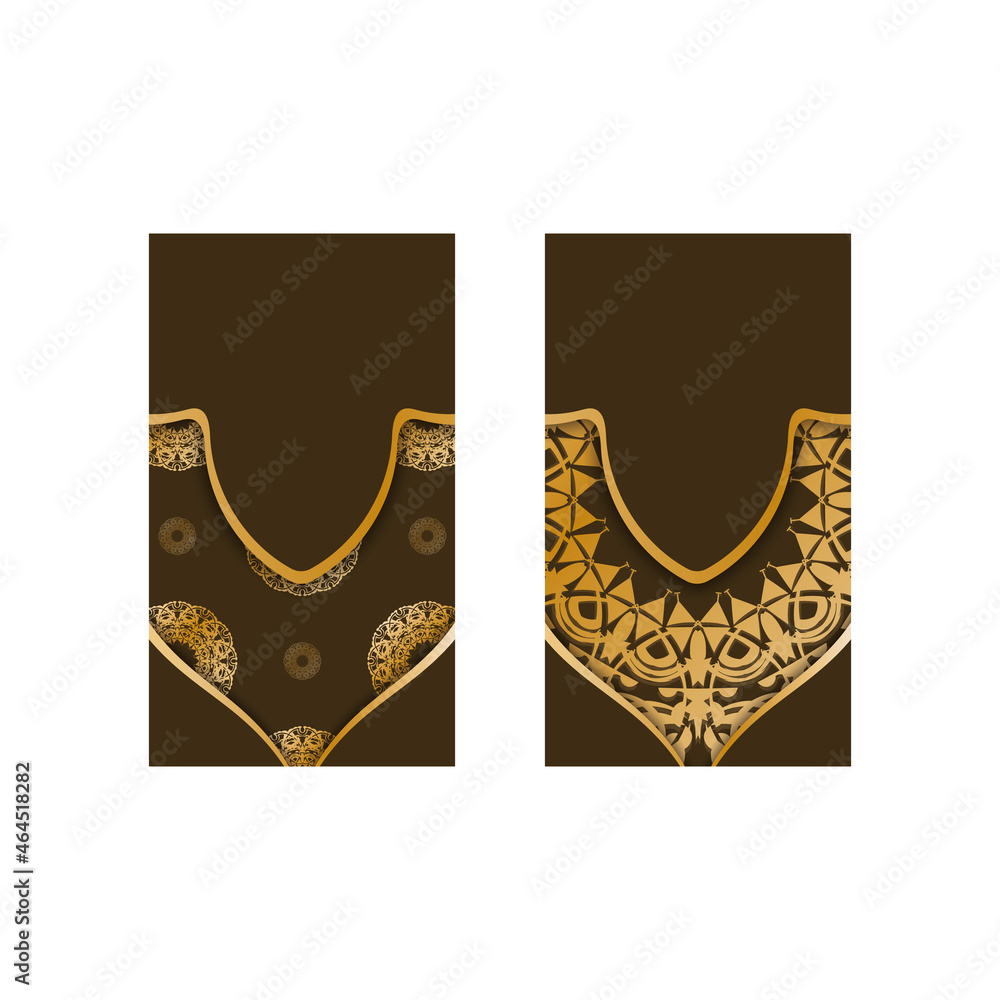 Business card template in brown color with vintage gold ornaments for your business.