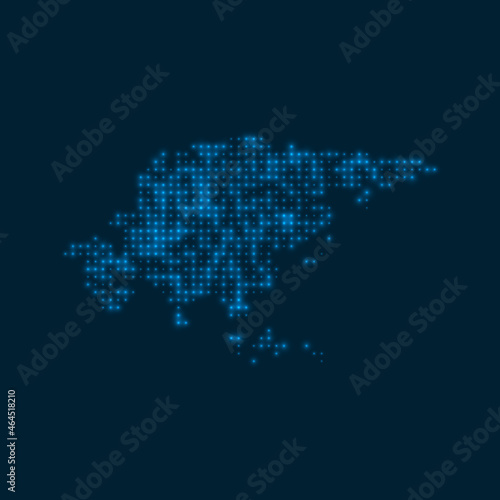 Asia dotted glowing map. Shape of the continent with blue bright bulbs. Vector illustration.