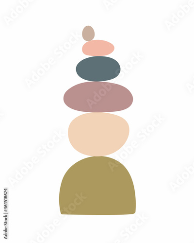 Zen stones simple abstract vector illustration in flat style, relax, meditation and yoga concept, boho colors stone pyramid for making banners, posters, cards, prints, wall art