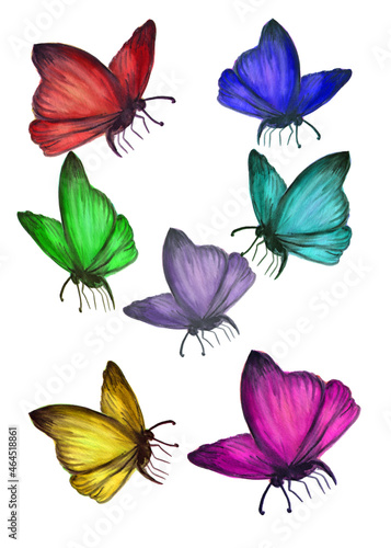 Watercolor set of colored butterflies. Perfect for stickers,stickers,postcards,baby shower,crafts and hobbies. © SavirinaArt