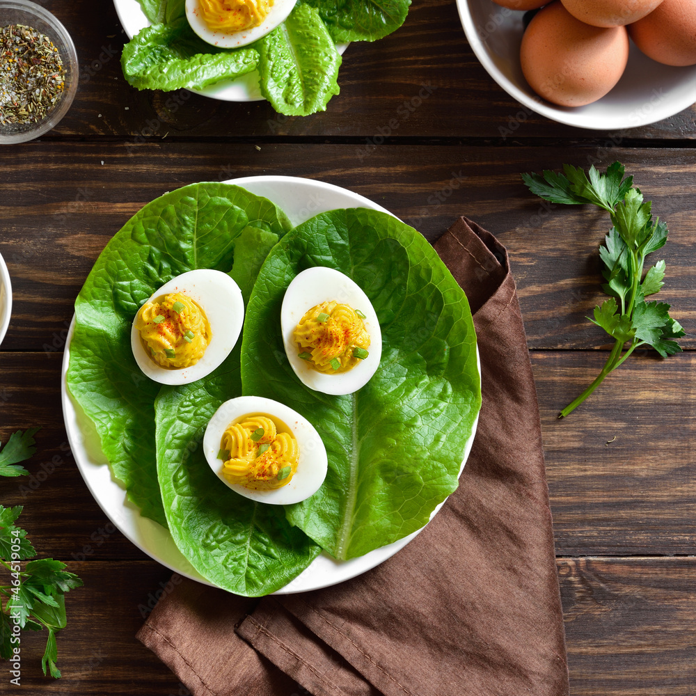 Deviled eggs with paprika, mustard and mayonnaise Deviled eggs with paprika, mustard and mayonnaise