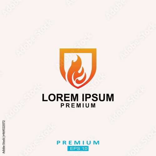 Fire shield logo design element. Fire warning sign shield. Fire flame vector illustration on white background