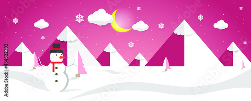 Fototapeta Naklejka Na Ścianę i Meble -  Landscape with snow-filled areas.3d abstract pastel paper cut illustration of winter landscape with cloud,pines and mountains.house and santa claus flying.Happy New Year and Merry Christmas background