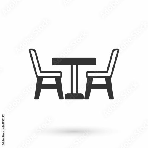 Grey Wooden table with chair icon isolated on white background. Vector