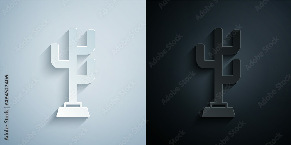 Obraz premium Paper cut Coat stand icon isolated on grey and black background. Paper art style. Vector