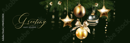 Happy Holidays,  season greeting and happy new year vector template  with Christmas element decoration 