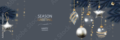 Happy Holidays,  season greeting and happy new year vector template  with Christmas element decoration 