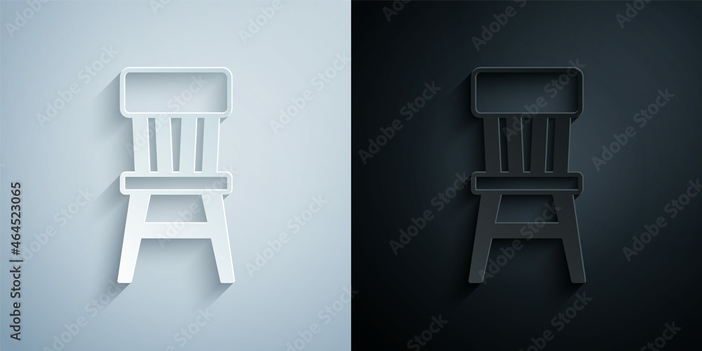 Paper cut Chair icon isolated on grey and black background. Paper art style. Vector Paper cut Chair icon isolated on grey and black background. Paper art style. Vector