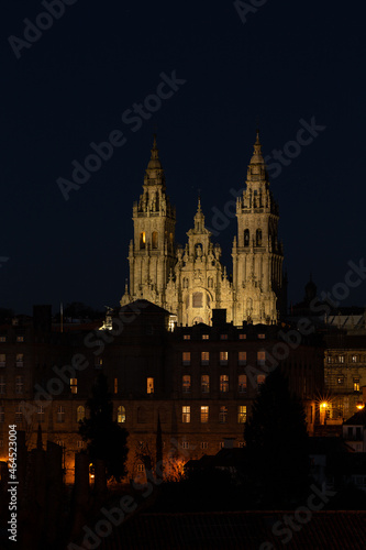 Skyline view over the Cathedral of Santiago de Compostela by night  Galicia  Spain.