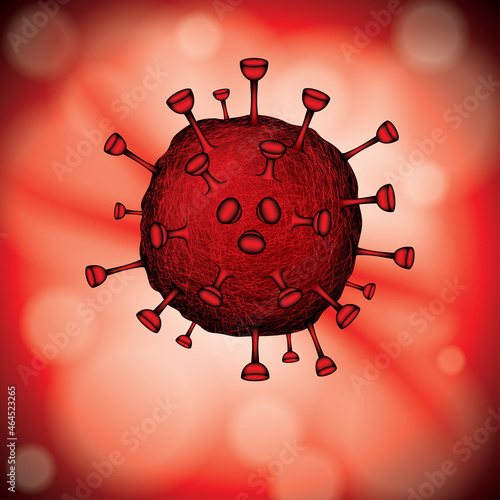 Vector illustration of Coronavirus on a blurry red background