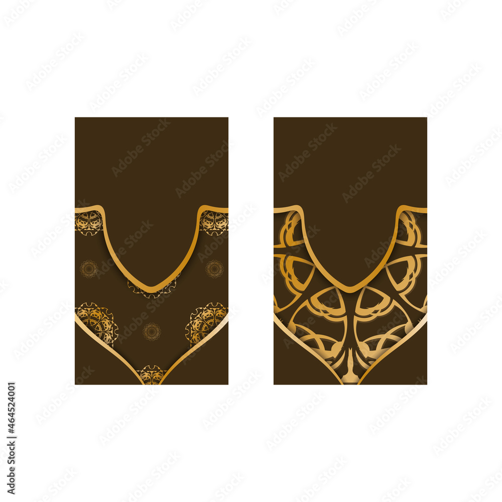 Fototapeta premium Brown business card with vintage gold pattern for your business.