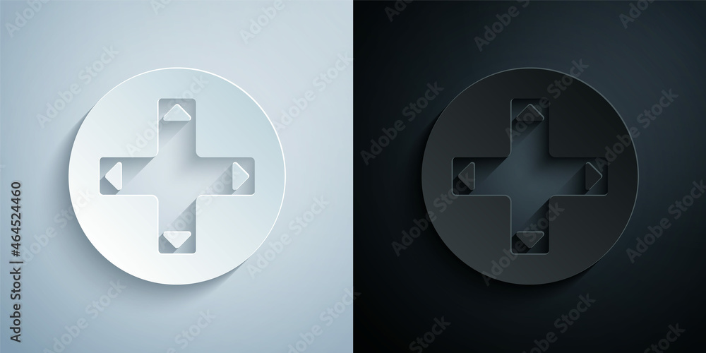 Paper cut Game controller or joystick for game console icon isolated on grey and black background. Paper art style. Vector Paper cut Game controller or joystick for game console icon isolated on grey and black background. Paper art style. Vector