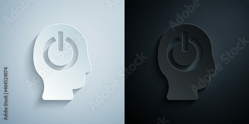 Paper cut Power button icon isolated on grey and black background. Start sign. Paper art style. Vector