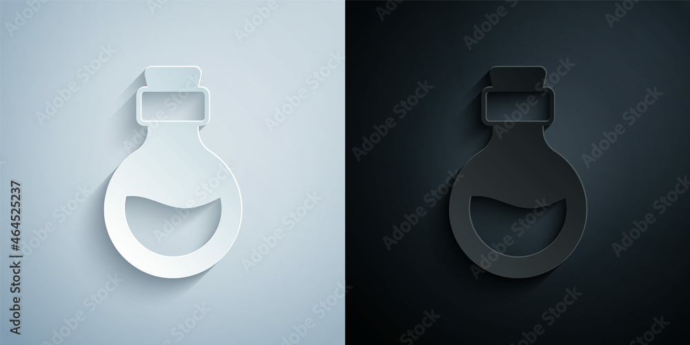Ταπετσαρία Paper cut Glass bottle with magic elixir icon isolated on grey and black background