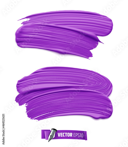 Vector realistic purple paint brush strokes on a white background.