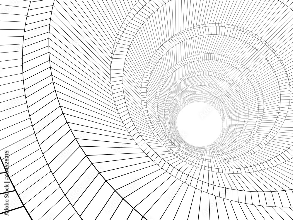 Outline wire frame spiral pattern over white, 3d render