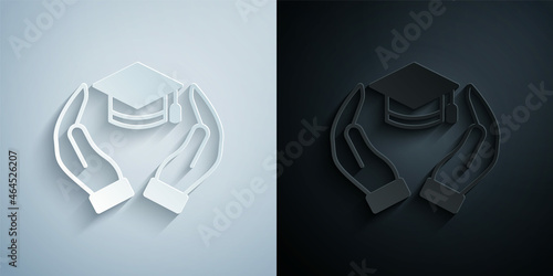 Paper cut Education grant icon isolated on grey and black background. Tuition fee, financial education, budget fund, scholarship program, graduation hat. Paper art style. Vector