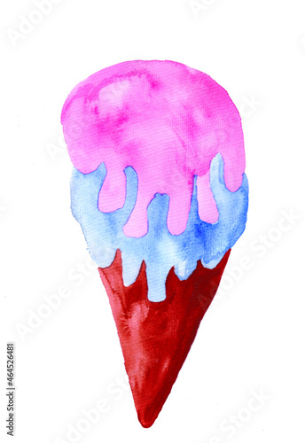 watercolor ice cream sweetness dessert. delicious food in a cone