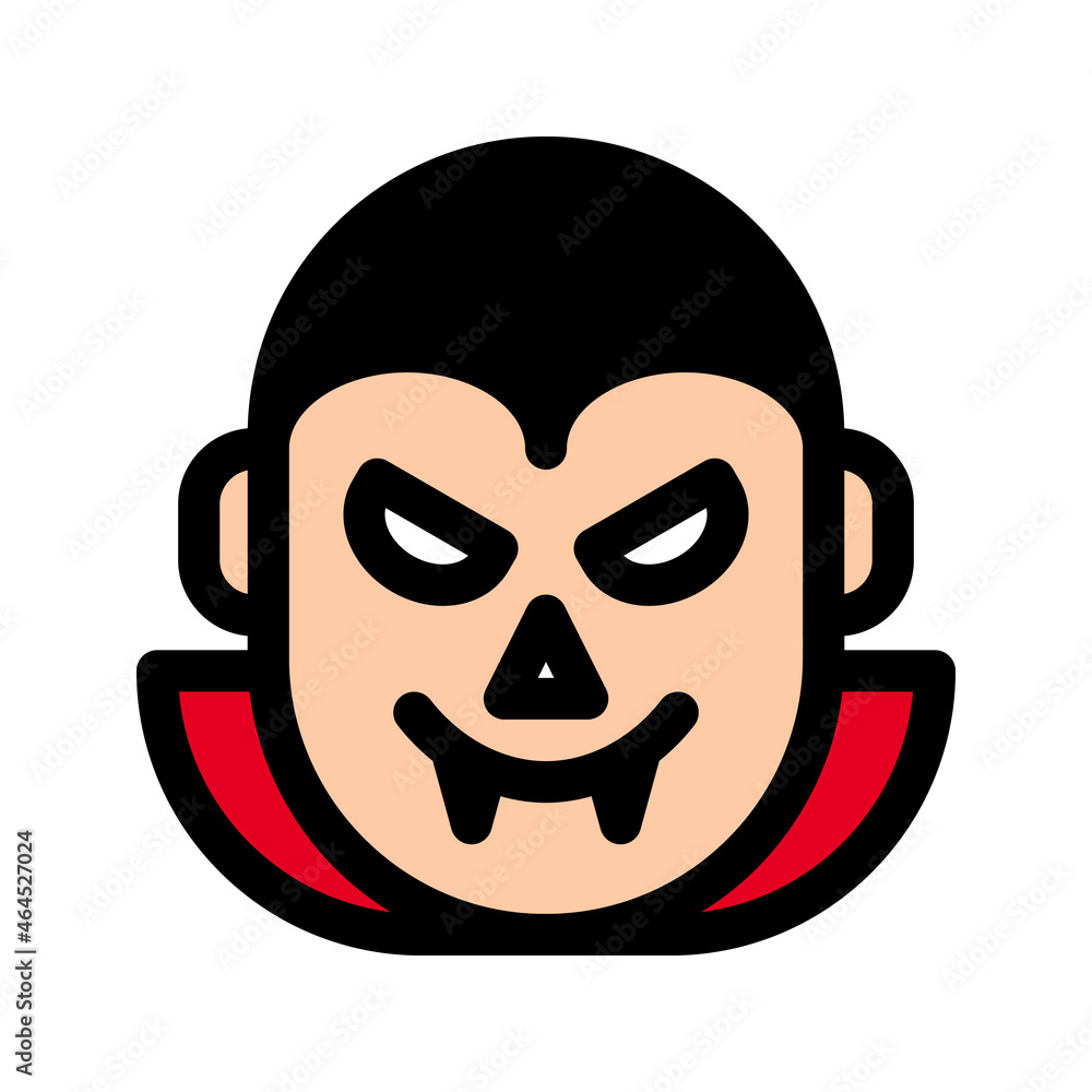 Illustration vector graphic icon of Vampire. Filled Line Style Icon. Halloween Themed Icon. Vector illustration isolated on white background. Perfect for website or application design. Illustration vector graphic icon of Vampire. Filled Line Style Icon. Halloween Themed Icon. Vector illustration isolated on white background. Perfect for website or application design.