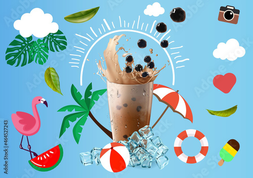 Bubble milk tea, Pearl milk tea , Different sorts of Boba. Yummy drinks. Ads with delicious tapioca.  Restaurant cafe menu, template design. Food flyer. Chalk board, retro menu restaurant poster. 