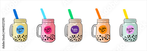 Bubble milk tea, Pearl milk tea , Different sorts of Boba. Yummy drinks. Ads with delicious tapioca.  Restaurant cafe menu, template design. Food flyer. Chalk board, retro menu restaurant poster. 