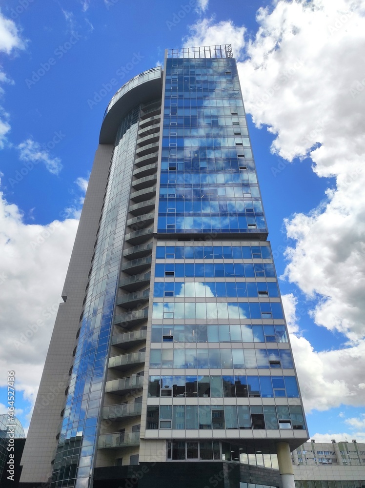 Naklejka premium Modern architectural structures. Minimalistic, made of glass slabs. Buildings in Russia.