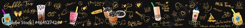 Bubble milk tea, Pearl milk tea , Different sorts of Boba. Yummy drinks. Ads with delicious tapioca.  Restaurant cafe menu, template design. Food flyer. Chalk board, retro menu restaurant poster. 