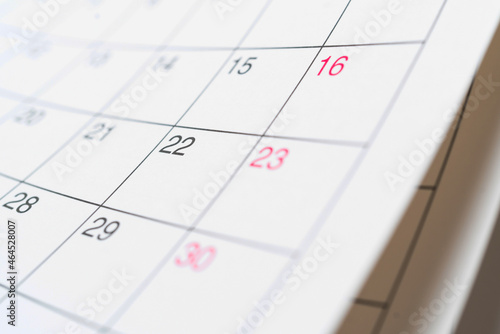 Empty weekday and weekend dates on the desk calendar