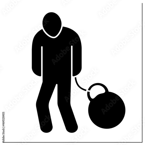 Body heaviness glyph icon. Disease symptoms. Weakness. Health protection. Anemia disease concept. Filled flat sign. Isolated silhouette vector illustration