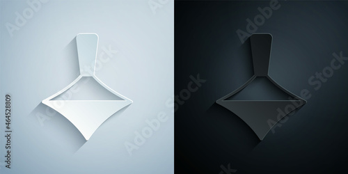 Paper cut Whirligig toy icon isolated on grey and black background. Paper art style. Vector