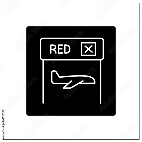 Red channel glyph icon.Route for passengers wishing to declare goods.Pointer. Alcohol or tobacco in large quantities. Airport terminal concept.Filled flat sign. Isolated silhouette vector illustration