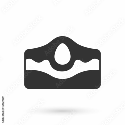 Grey Acne icon isolated on white background. Inflamed pimple on the skin. The sebum in the clogged pore promotes the growth of a bacteria. Vector