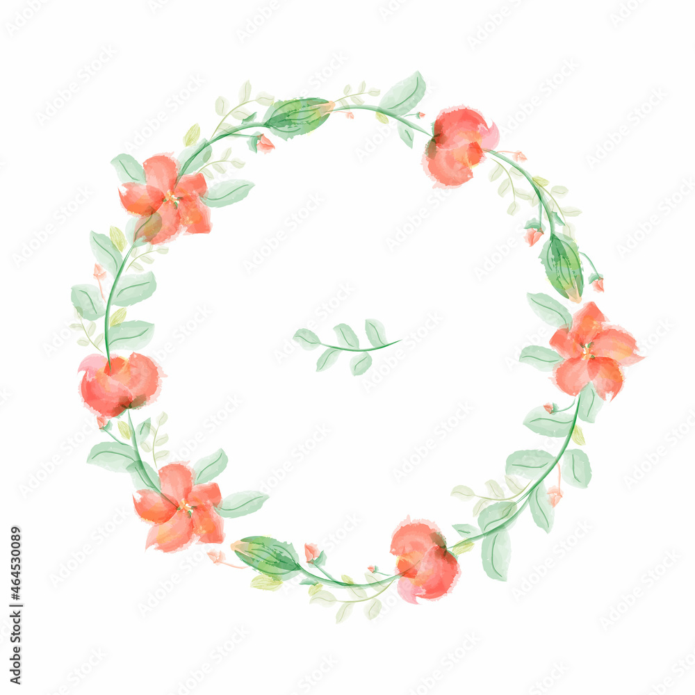 wreath, round frame from red flowers. Vector imitation of watercolor, hand drawing.