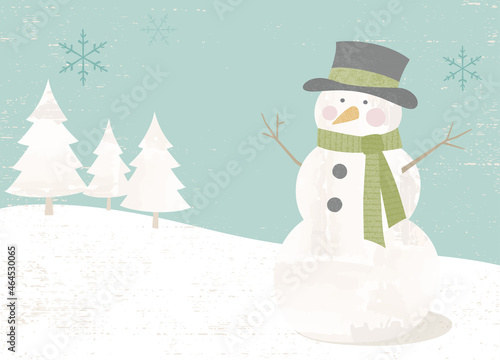 Textured vintage snowman in a cut paper style
