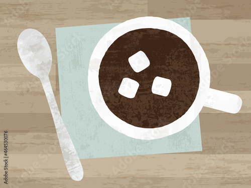 Textured hot cocoa in a cut paper style
