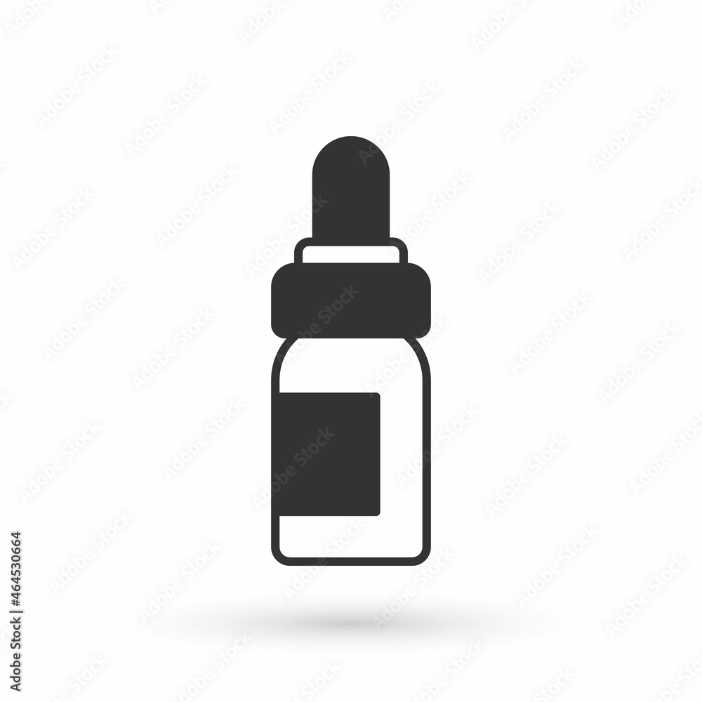 Grey Essential oil bottle icon isolated on white background. Organic aromatherapy essence. Skin care serum glass drop package. Vector Grey Essential oil bottle icon isolated on white background. Organic aromatherapy essence. Skin care serum glass drop package. Vector