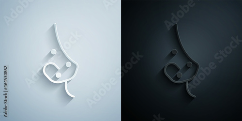 Paper cut Acne icon isolated on grey and black background. Inflamed pimple on the skin. The sebum in the clogged pore promotes the growth of a bacteria. Paper art style. Vector