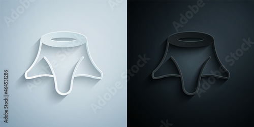 Paper cut Tree stump icon isolated on grey and black background. Paper art style. Vector