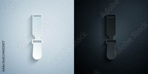 Paper cut Chisel tool for wood icon isolated on grey and black background. Paper art style. Vector