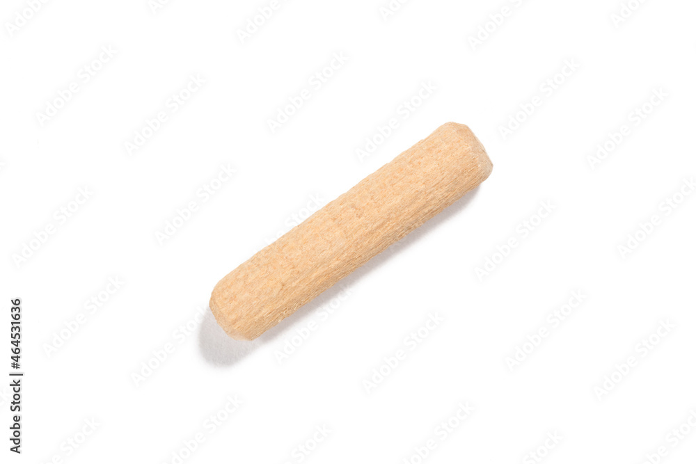 Wooden pin (pod) for furniture assembly on white background Wooden pin (pod) for furniture assembly on white background