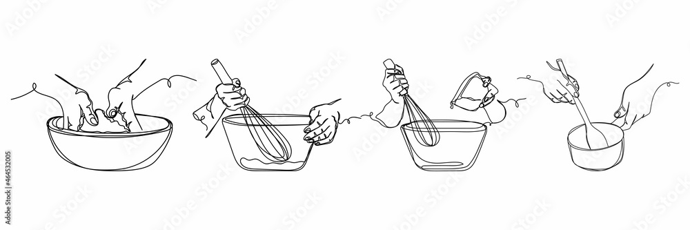 Vector continuous one single line drawing icon of set vector of cook ...