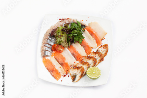 Assorted fish platter in a plate.